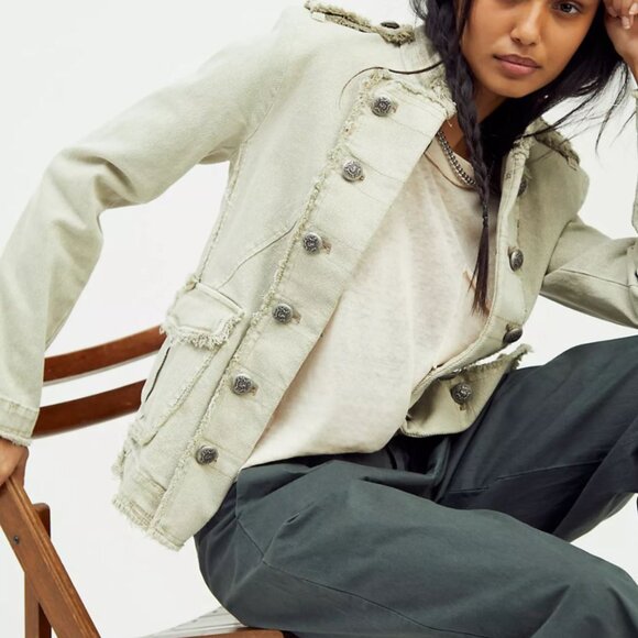 Military Femme | Free People Denim Captains Blazer in Deep Grey | Pewter | Sz XS - Picture 15 of 16